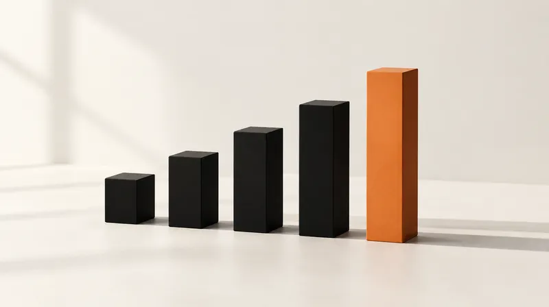 Black blocks rising like a bar chart, the tallest one orange